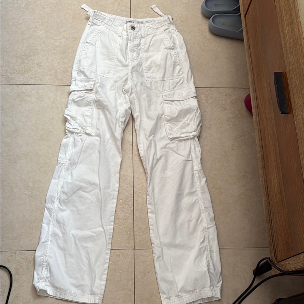 Bershka White Cargo Pants Relaxed Fit